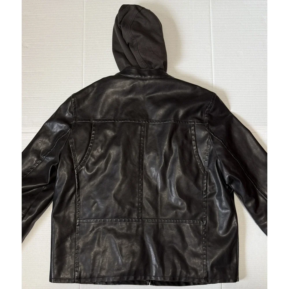 LEVI'S -‎ Mens Faux Leather Dark Brown Hooded Zip Jacket - Size Large*